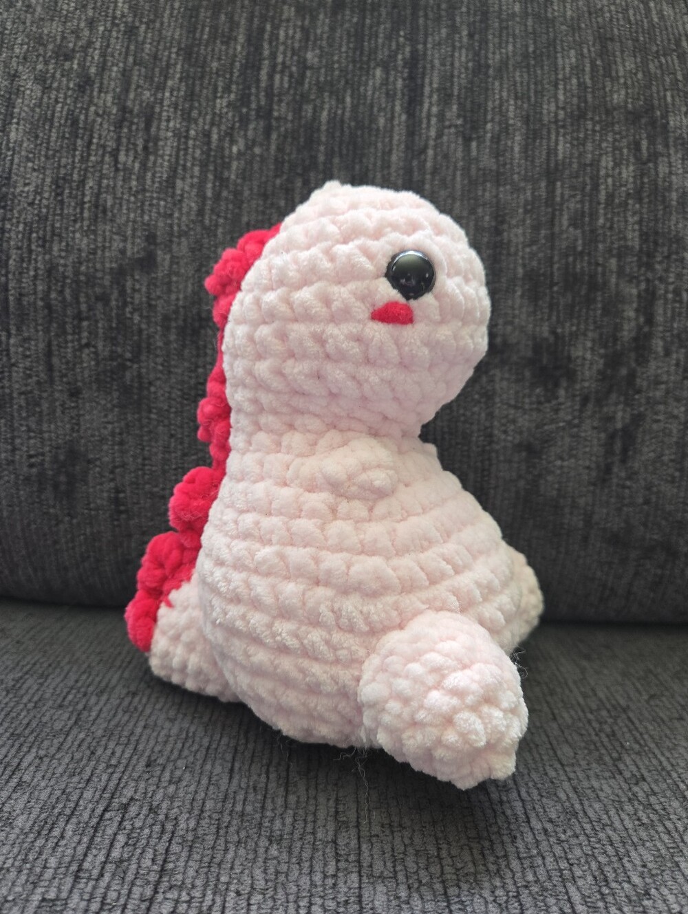 Handmade Crocheted Pale Pink Sitting Dinosaur